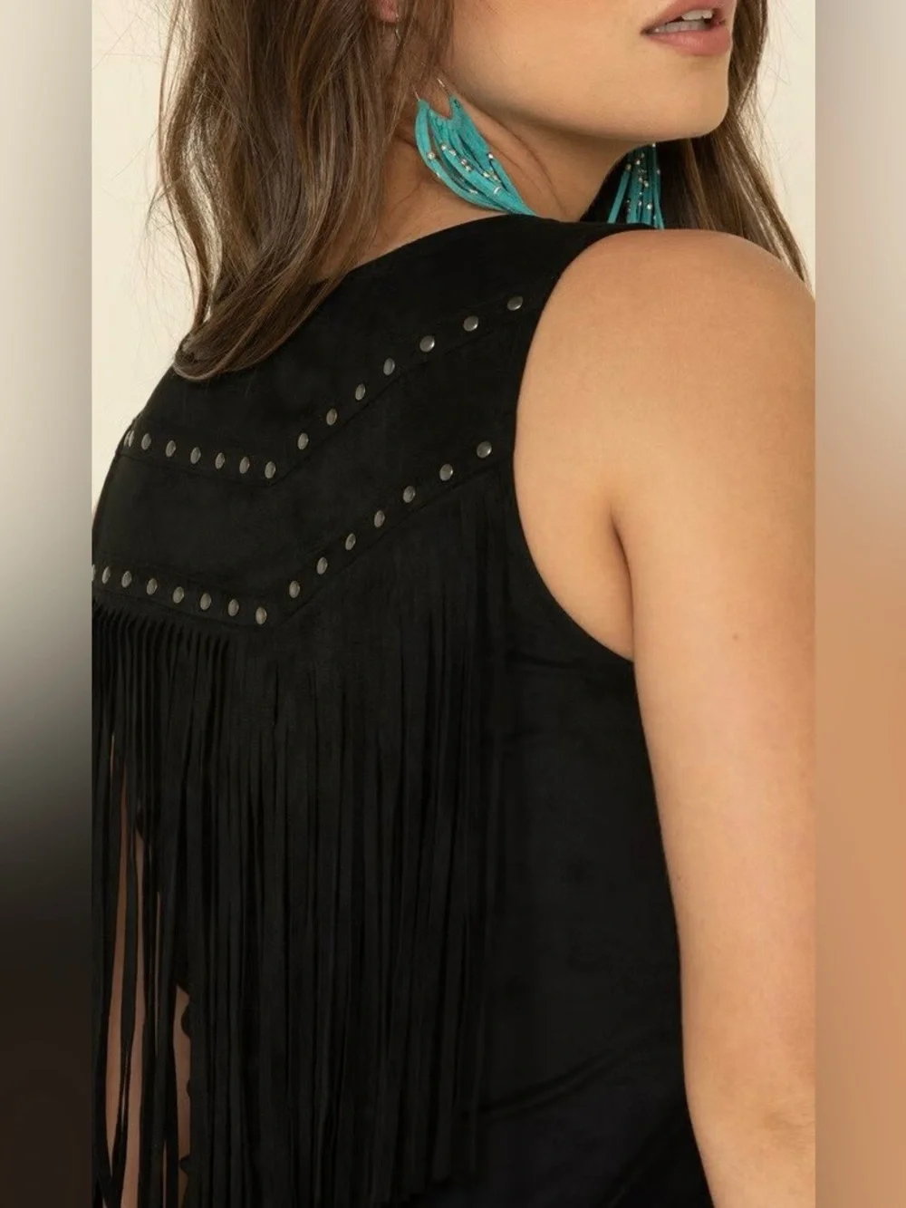 IDYLLWIND Fueled by Miranda Lambert Black Fringe V-Neck Sleeveless Dress (med)